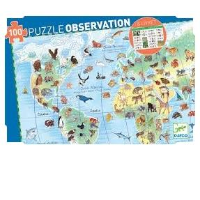 Djeco Observation Puzzle 100pce | World Animals with Book